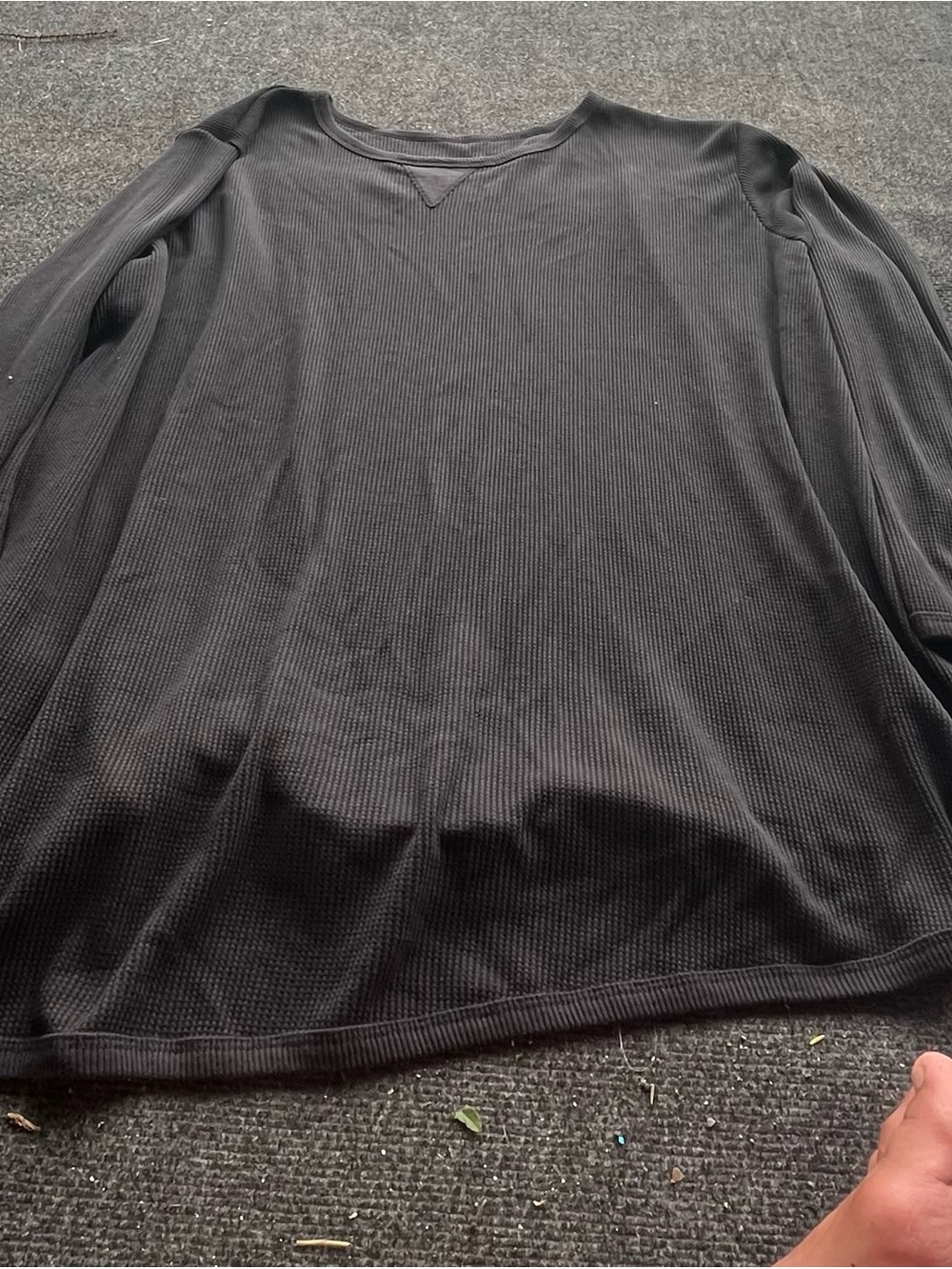 Woman Within Black Waffle-Knit Long-Sleeve Tee